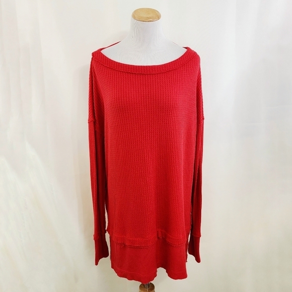 Free People North Shore Thermal Knit Tunic Top Phoenix Red size medium - Picture 3 of 8